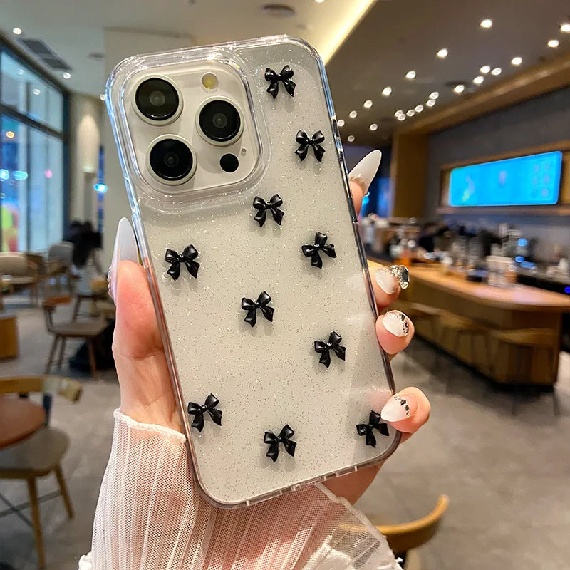 Aesthetic Transparent Black Bow Case