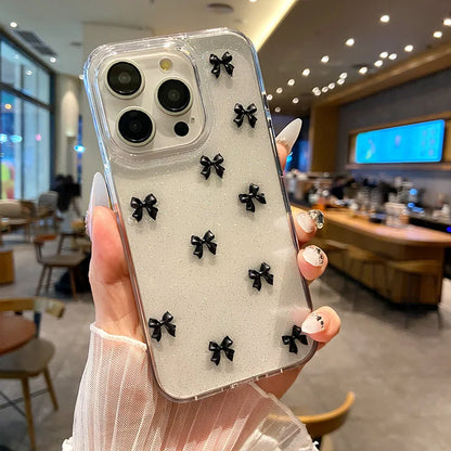 Aesthetic Transparent Black Bow Case