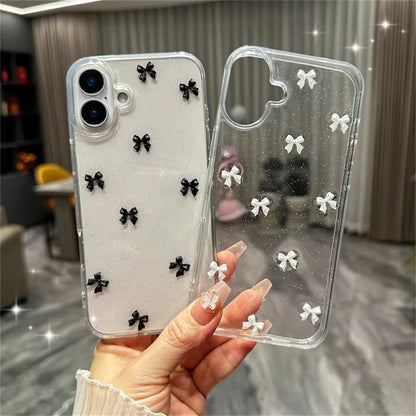 Aesthetic Transparent Black Bow Case