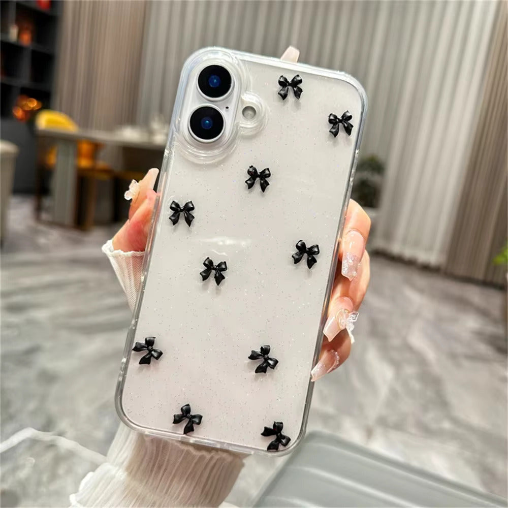 Aesthetic Transparent Black Bow Case